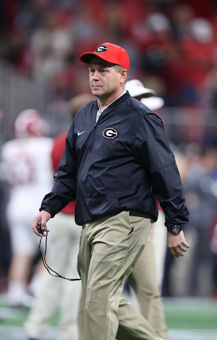 Scott Fountain walks around the field during warmups before the 2018 CFP National Championship Game against Alabama (8th Jan., 2018)